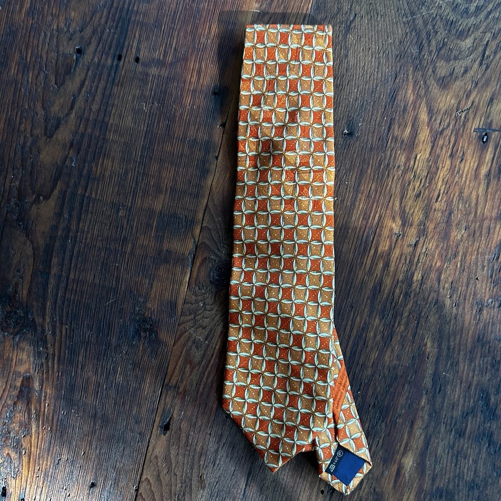 ermenegildo zegna Tie Colour Block Geometric Silk Orange Men's Dress Shirt